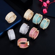 CWWZircons Full Blue Pink Red Cubic Zirconia Pave Luxury Gold Color Circle Round Hoop Earrings for Women 2021 New Fashion CZ905