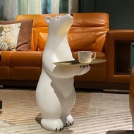 B0KA Lareg Polar Bear Figure Side Table Big Resin Bear Statue Oversize Sculpture Figurine Luxury Liv