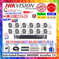 Hikvisionชุดกล้องวงจรปิด ColorVu 3k กล้องวงจรปิด รุ่น DS-2CE10KF0T-LFS 2.8mm(12)+DVR รุ่น iDS-7216HU