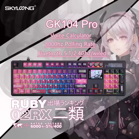 SKYLOONG GK104 Pro Wireless Mechanical Keyboar Full-Size Keyboard Screen&3Knobs RGB Backlit Voice Ca