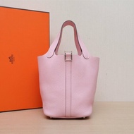 HERMES Picotin18菜籃子3Q新櫻花粉TC皮B刻銀扣肩背包