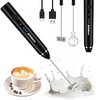 Philorn Milk Frother Handheld Foam Maker - Frother Wand with 2 Heads, Whisk Drink Mixer for Coffee, Mini Foamer Rechargeable for Lattes, Cappuccino, Frappe, Matcha, Hot Chocolate - 3 Speed