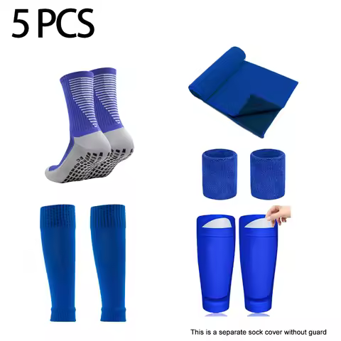 5PCS Set Men Women Soccer Socks Non-Slip Leg Shin Guards Coverr Sport Towel Wrist Bracer With Pocket