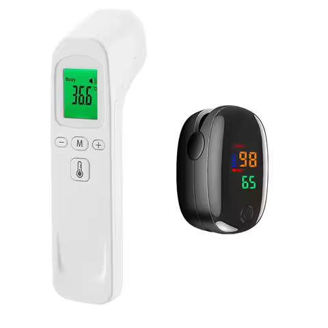 Medical Non-Contact IR Thermometer Fast Reading Lightweight Fingertip Oximeter SpO2 PR Real-time Mon
