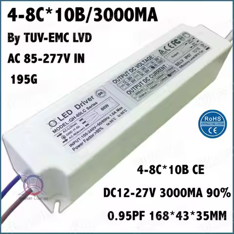 2 Pcs By TUV-EMC LVD 80W AC85-277V LED Driver 4-8Cx10B 3000mA DC12-27V Constant Current LED Power Fo