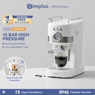 【Exclusive Price】Simplus Coffee Maker Semi Auto Espresso Extraction|15Bar High Pressure|1.2L Water T
