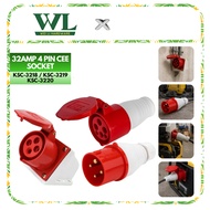 32AMP 4 PIN CEE Connector Socket, Plug And Wall Socket