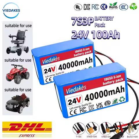 Lifepo4 24v batteries 18650 Battery Pack VIEDAKES Brand New 24V 100Ah 7S3P Power Bank Quick Charge F