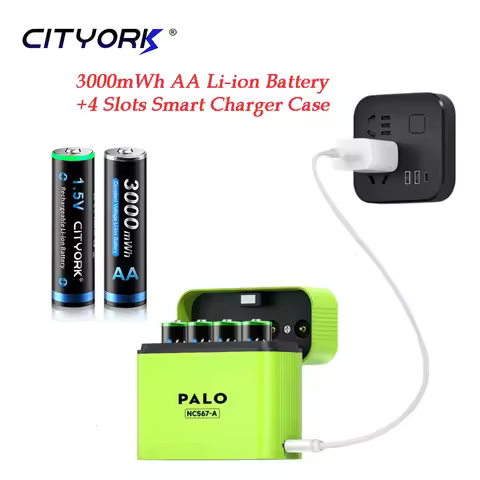 CITYORK 1.5V Li-ion AA Rechargeable Battery 3000mWh lithium 2A li ion Batteries +4 Slots Smart Charg