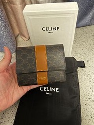 Celine TRIOMPHE帆布及羊皮小型三摺銀包