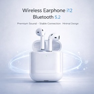 Headset Bluetooth i12 Earphone TWS Wireless Bluetooth 5.2 Minimal Design