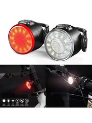 1 件裝迷你圓形可充電 Led 自行車頭燈帶白光和紅燈尾燈用於安全警示