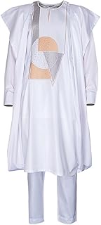 African Man Clothing Agbada Attire Embroidery Boubou Caftan 3 Pieces Outfit for Man Long Sleeves