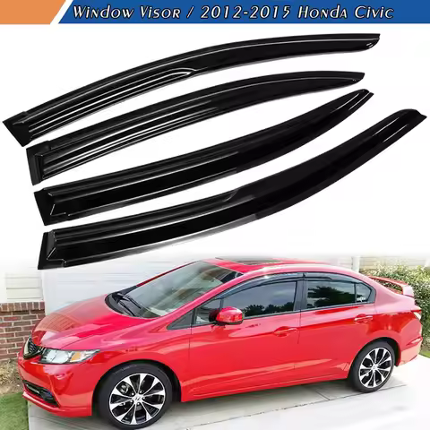 For 2012-2015 Honda Civic Sedan JDM 3D Wavy Mugen Style Window Visor Rain Guards