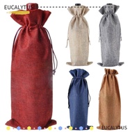 EUTUS 3Pcs Drawstring Linen Bag, Gift Packaging Wine Bottle Cover, Durable Champagne Washable Pouch Wine Bottle Bag Wedding Christmas Party