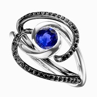 藍寶石黑鑽石二合一戒指套裝 極簡14k金雙戒指 結婚求婚戒指組合