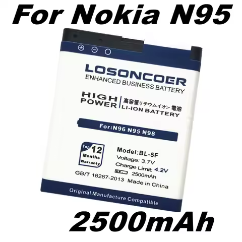 LOSONCOER 2500mAh BL-5F Battery For Nokia 6210S N98 6210 6290 N95 E65 N93i N96 6710N Battery