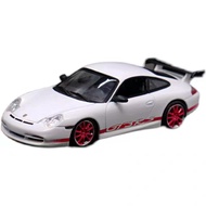 Porsche 911 996 GT3 RS White Sports Car Carbon Fiber Texture Base Mini Cut Alloy Model 1/43