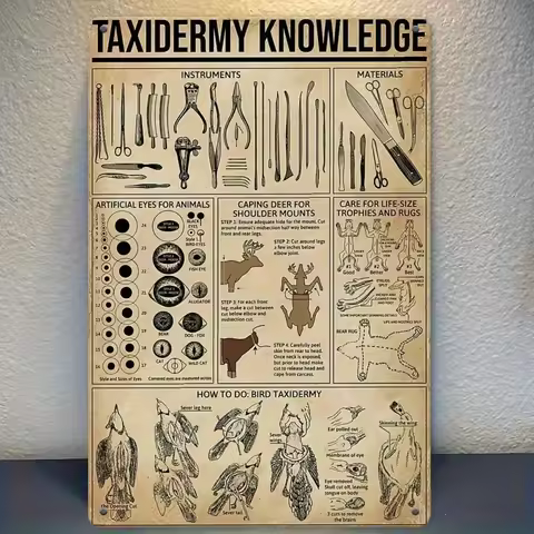 Vintage Taxidermy Knowledge Metal Sign - Durable Wall Art Featuring Detailed Anatomy, Conservation W