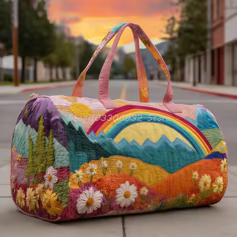 ‌‌‌‌Daisy Floral Quilted Duffle Bag Women Men Travel Tote Handband 2026 Outdoor Weekender Bag‌‌‌‌‌‌‌