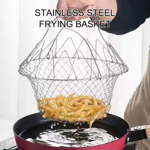 1PC/3PCS Stainless Steel Foldable Multifunctional Fryer Basket French Fry Strainer Kitchen Appliance