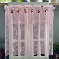 Pink Yellow Knitted Lace Tiers Short Curtain Kitchen Valance Floral Design with Scalloped Bottom Victorian Drapes for Small Window Cafe Cabinet Rod Pocket
