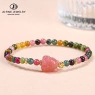 Y • LIFE Luxury 4mm Tourmaline Color Chalcedony Agate Carved Nine-Tail Fox Charm Bracelet Women Fash