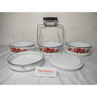 Maspion Panda Food Carrier 22cm-2.5 22cm-3.5 22cm-4 Enamel Stacking Food Container with Floral Motif