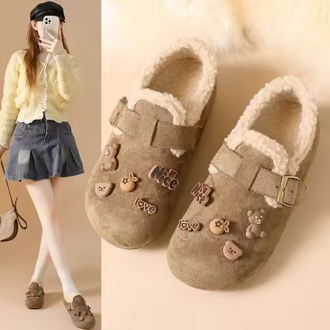 Fleece-lined cotton shoes, warm fuzzy bean shoes, single-strap loafer Y19-1