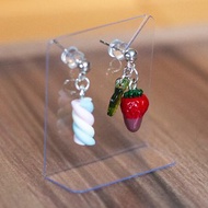 微縮食物耳環 耳釘-袖珍仿真食物耳環 巧克力草莓與棉花糖果