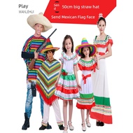 christmas outfit for kid christmas outfit Play Mexican Straw Hat Parent-Child Performance Cloak