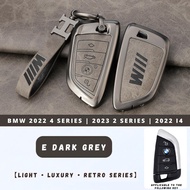 🇲🇾 (E) Vintage Metal and Leather BMW Car Key Cover Full-Covered Retro Style Accessory for 2022 BMW 2