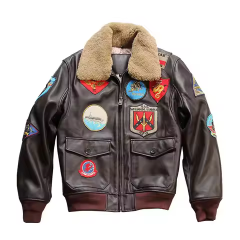 2024 New Men TOP GUN Pilot Genuine Leather Jacket Fashion 17 mark G1 pilot jacket Wool Collar Cowhid