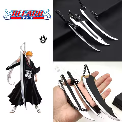 Anime Peripheral BLEACH Keychain Kurosaki Ichigo Zangetsu Sword Weapon Model Keychain Pendant Cospla
