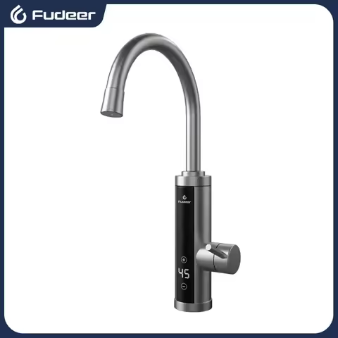 Fudeer Electric Kitchen Water Heater Faucet 3400W 220V insant Heating Tap Tankless Water Heating Gey