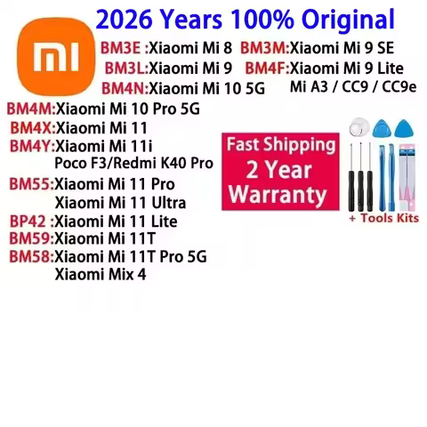 Original Battery For Xiaomi Mi 8 9 10 11 11i 11T Ultra SE Lite 5G Batteries BM4F BM4N BM4X BM4Y BM3L
