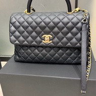 香奈兒 CHANEL COCO HANDLE 中號 黑色 做舊金鍊 荔枝紋牛皮
