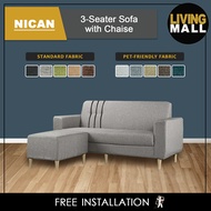 LivingMall Nican 3-Seater Sofa with Chaise 5 Fabric / 5 Pet Friendly Fabric Colours