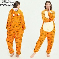 Bộ Đồ ngủ hình thú hổ vằn liền thân lông mịn Pijama dành Cho Người Lớn và Trẻ Em kiểu dáng Động Vật 
