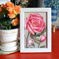 牡丹原創油畫玫瑰畫現代藝術粉紅色花朵 15x10 厘米