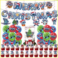 B4 Christmas Stitch kids party decorations banner cake topper balloons set 4B
