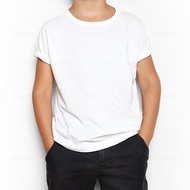 KID'S 100% Cotton Round Neck Baju Kosong Plain T-Shirt T shirt WHITE PUTIH T Shirt Tshirt