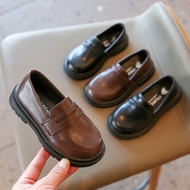 รองเท้าโลฟเฟอร์เด็กฤดูใบไม้ผลิรองเท้าลำลองหนังรองเท้าผ้าใบเด็กผู้ชาย Sepatu Slip On พื้นแบนรองเท้าสีดำสีน้ำตาลเด็กหัดเดิน1-14Y