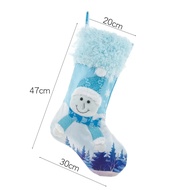ถุงเท้าคริสต์มาสพร้อมถุงเท้าเกล็ดหิมะสีน้ำเงินเป็นประกายสำหรับประดับตกแต่งต้นไม้ถุงของขวัญ