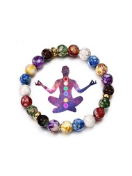 7顆脈輪靈氣治療石手鍊瑜伽平衡能量仿火山石珠首飾