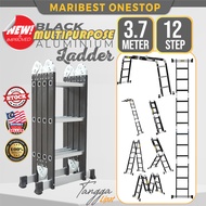 12 STEP (3.7M) Black Aluminium Multipurpose Ladder Folding Double Sided Aluminium Work Home Foldable Ladder Tangga Lipat
