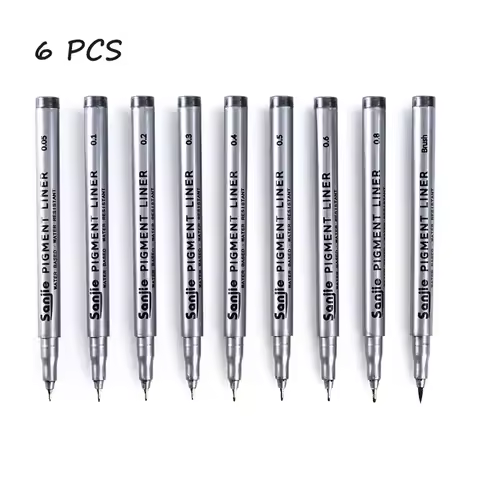 6PCS Precision Black Micro-Pen, Hand-painted Hook Line Pen Set, Continuous Ink Lines, 0.05 0.1 0.2 0