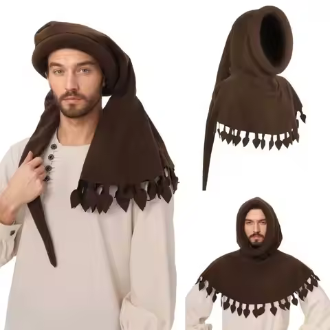 WENAM Medieval Chaperon Hat Men Renaissance Cap with Liripipe Faire Festival LARP Accessories 15th C
