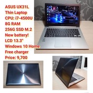 ASUS UX31L Thin LaptopCPU: i7-4500U8G RAM 256G SSD M.2New battery!LCD 13.3"Windows 10 HomeFree charger Price: 9,700