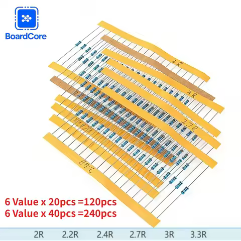 120/240pcs 1/4W 1% Metal Film Resistor Kit 2/2.2/2.4/2.7/3/3.3 Ohm Resistance for Car Airbag Repair 